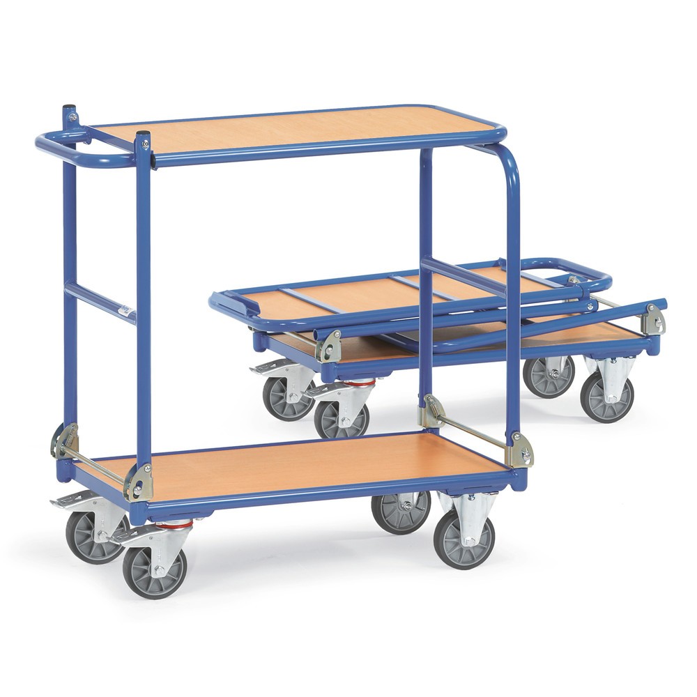 Produktabbildung: fetra® Klappbarer Tischwagen mit Stahlrahmen, 2 Etagen à 900 x 600 mm