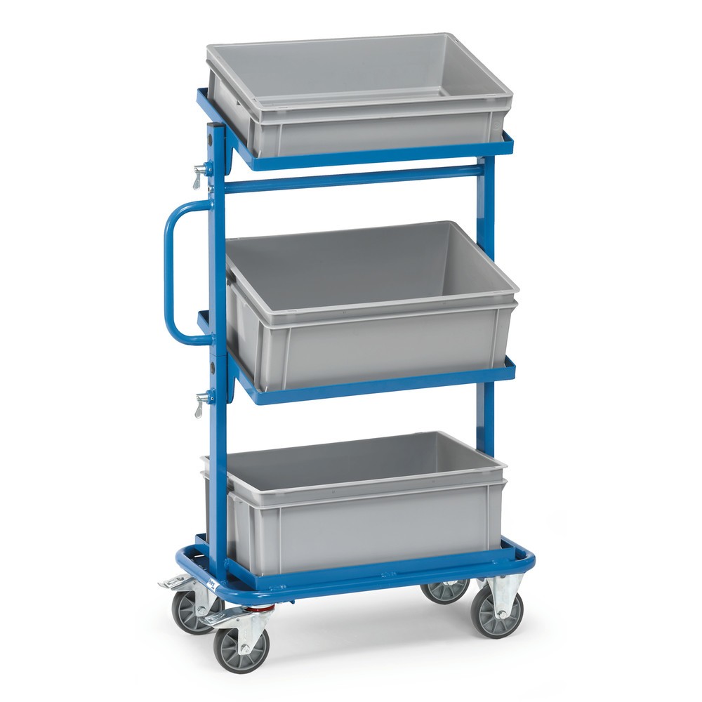 Produktabbildung: fetra® Montagewagen, offene Rahmen, mit Kästen, neigbar