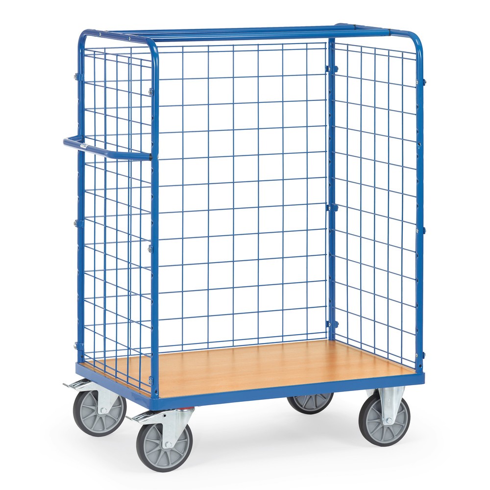 Produktabbildung: fetra® Paketwagen, 3-seitig mit Gitterwand, Ladefläche BxT 1.000 x 700 mm, Höhe 1.552 mm