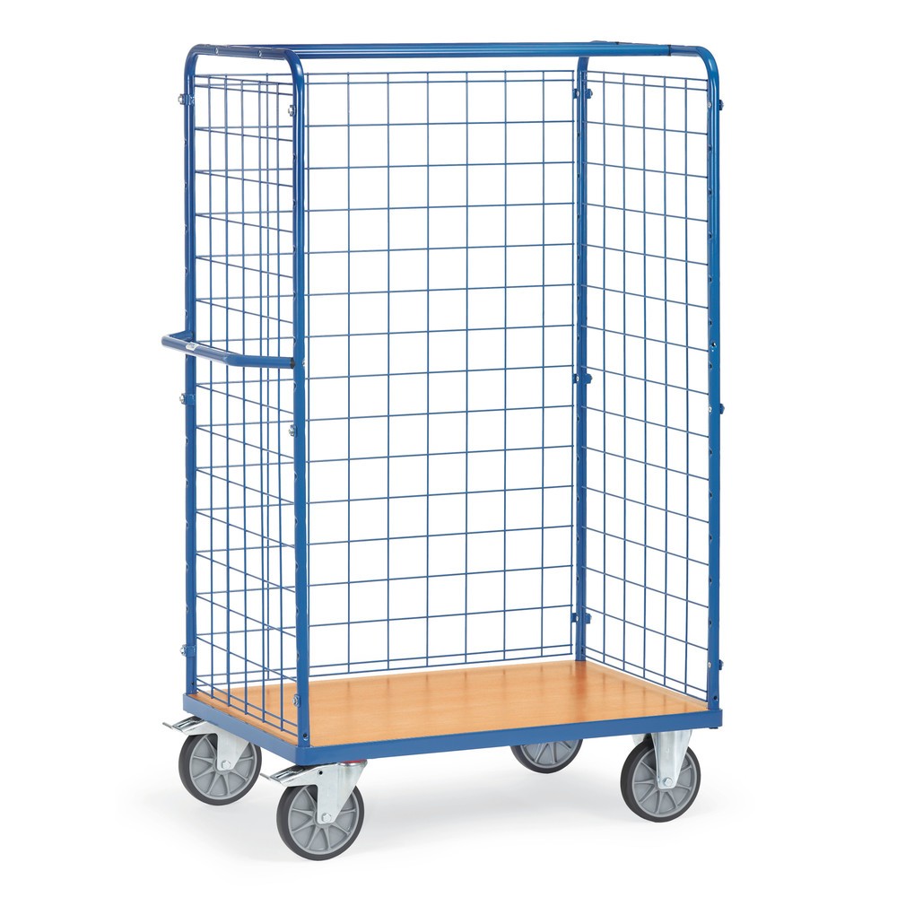 Produktabbildung: fetra® Paketwagen, 3-seitig mit Gitterwand, Ladefläche BxT 1.000 x 600 mm, Höhe 1.800 mm