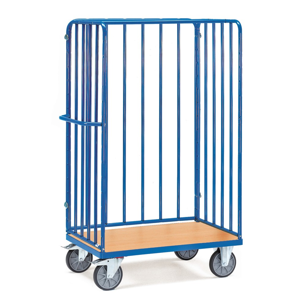 Produktabbildung: fetra® Paketwagen, mit 3 Streben-Wänden, Ladefläche BxT 1.200 x 700 mm, Höhe 1.800 mm