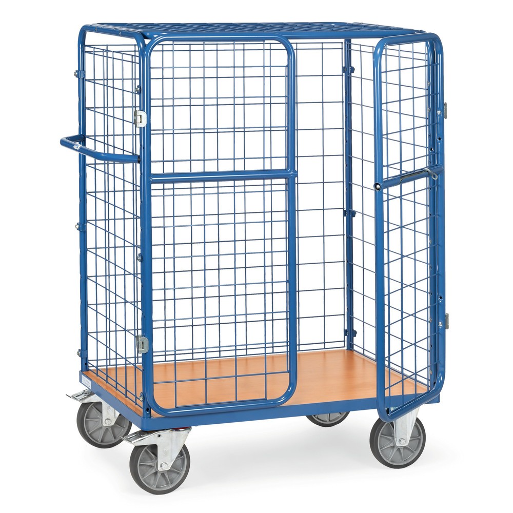 Produktabbildung: fetra® Paketwagen, Tragkraft 600 kg, Ladefläche BxT 1.000 x 700 mm, Höhe 1.552 mm, mit Dach