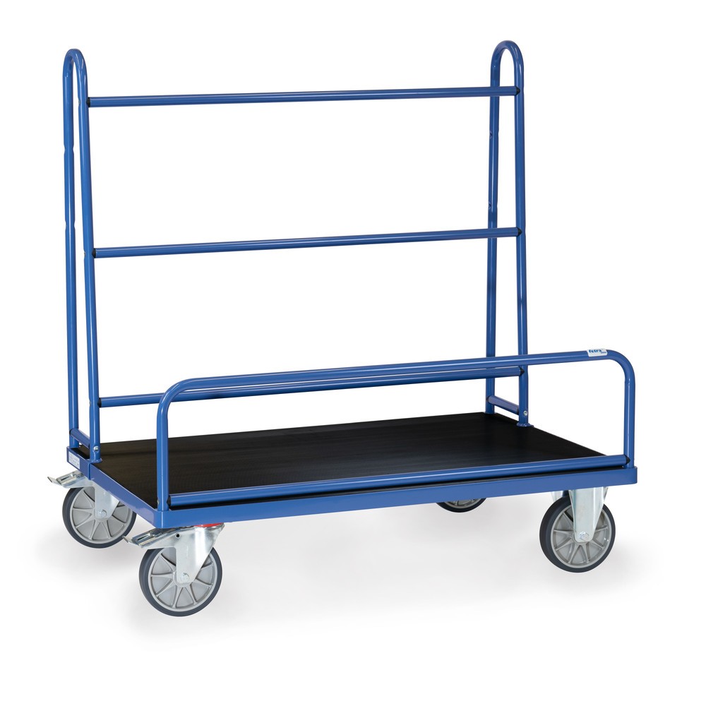 Produktabbildung: fetra® Plattenwagen, feste Rohrbügel, rutschhemmende Ladefläche BxT 1.270 x 535 mm, Tragkraft 600 kg