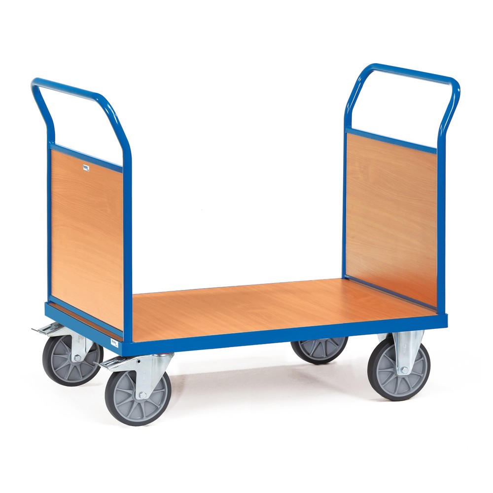 Produktabbildung: fetra® Plattformwagen, 2-seitig mit Holzwänden, Ladefläche BxT 600 x 1.000 mm