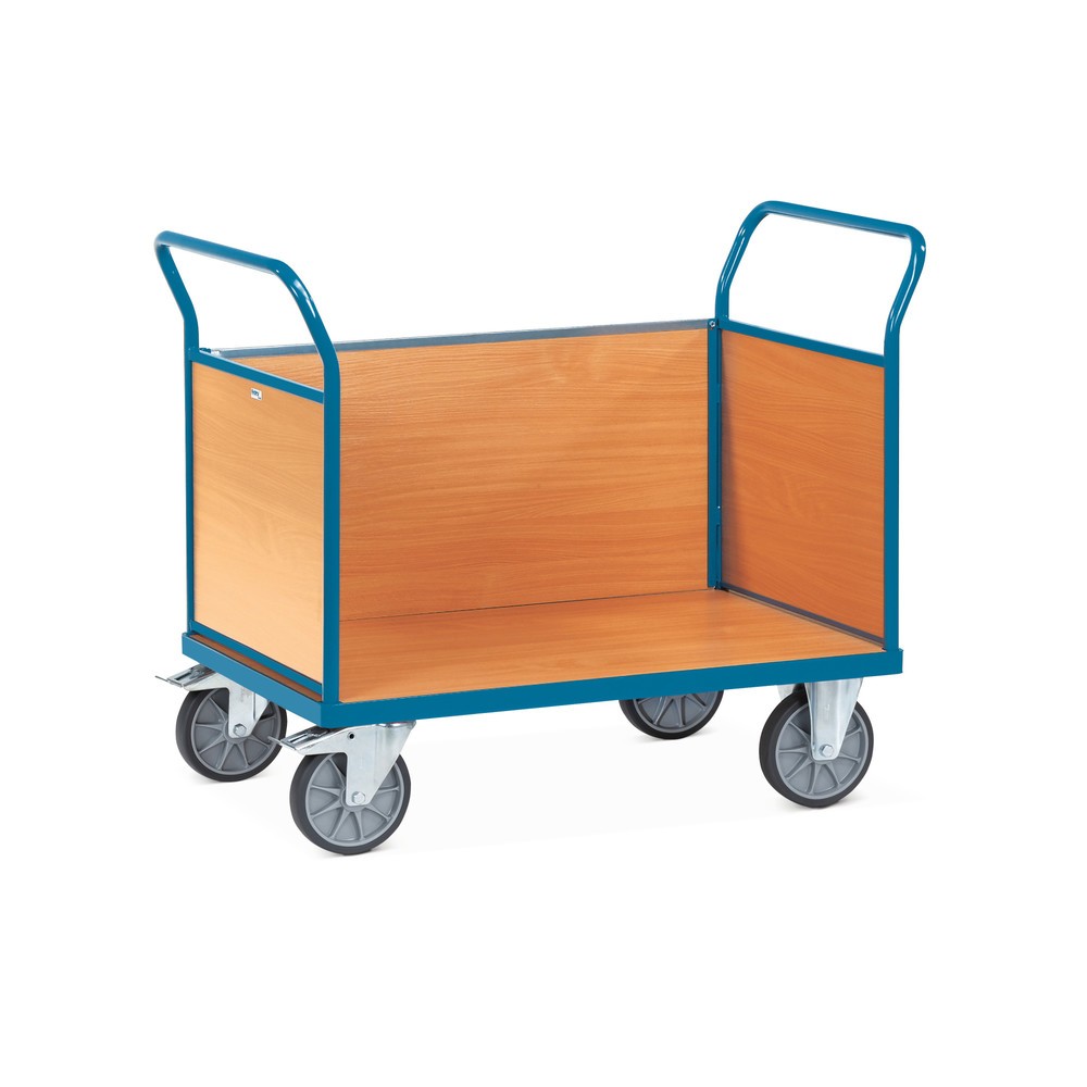 Produktabbildung: fetra® Plattformwagen, 3-seitig mit Holzwänden, Ladefläche BxT 500 x 850 mm
