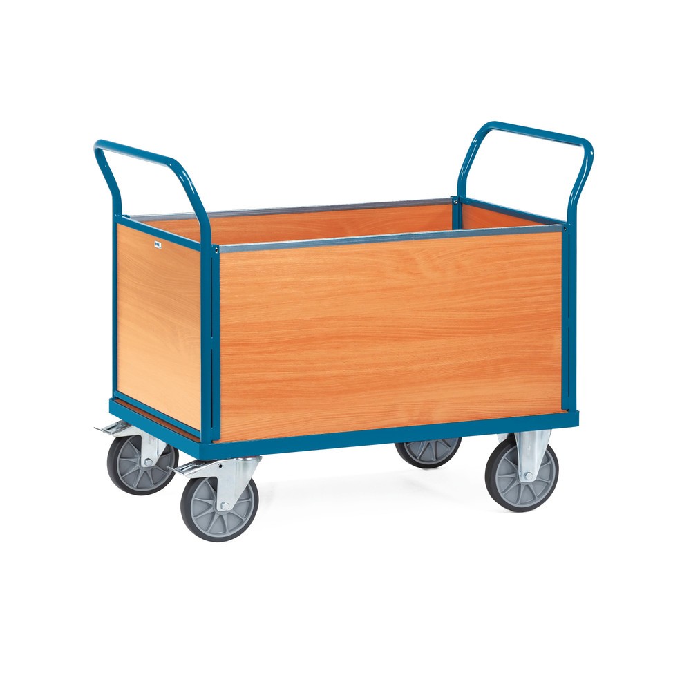 Produktabbildung: fetra® Plattformwagen, 4-seitig mit Holzwänden, Ladefläche BxT 500 x 850 mm
