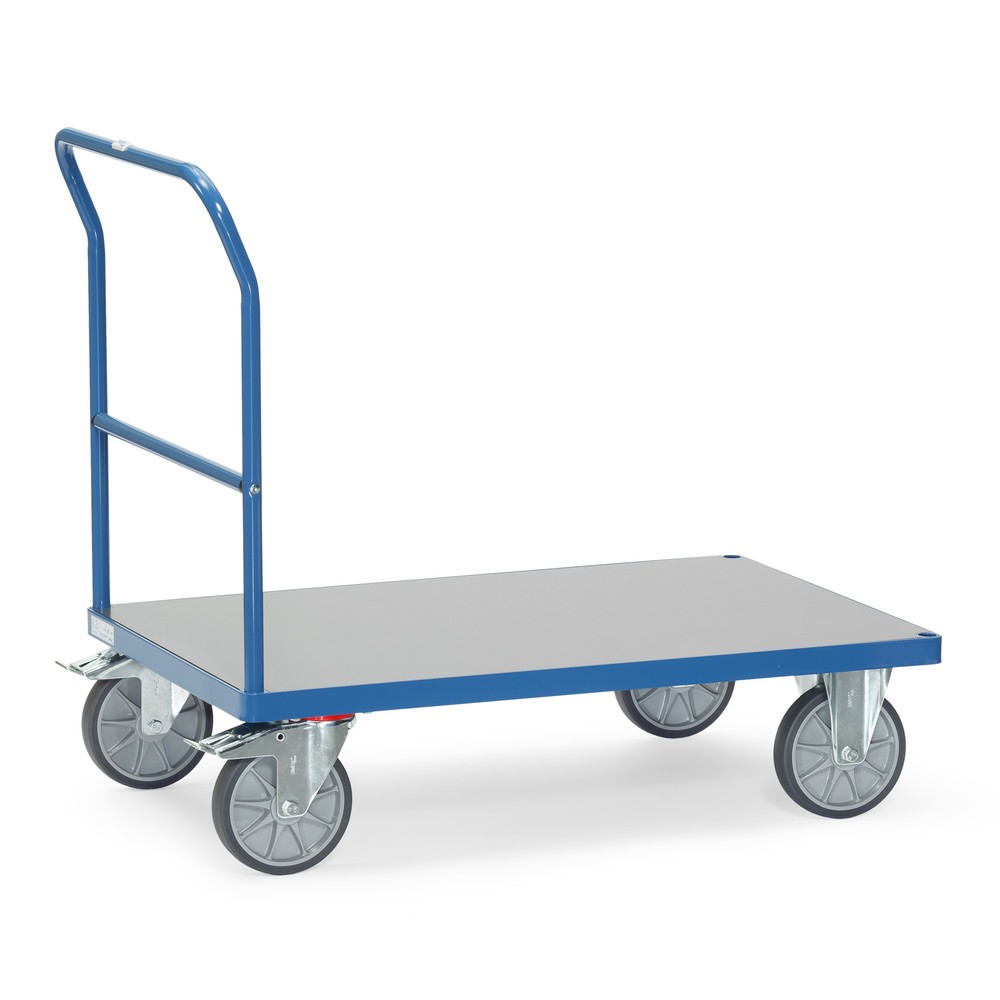 Produktabbildung: fetra® Plattformwagen mit Schiebebügel, witterungsfeste Ladefläche BxT 700 x 1.000 mm, brillantblau