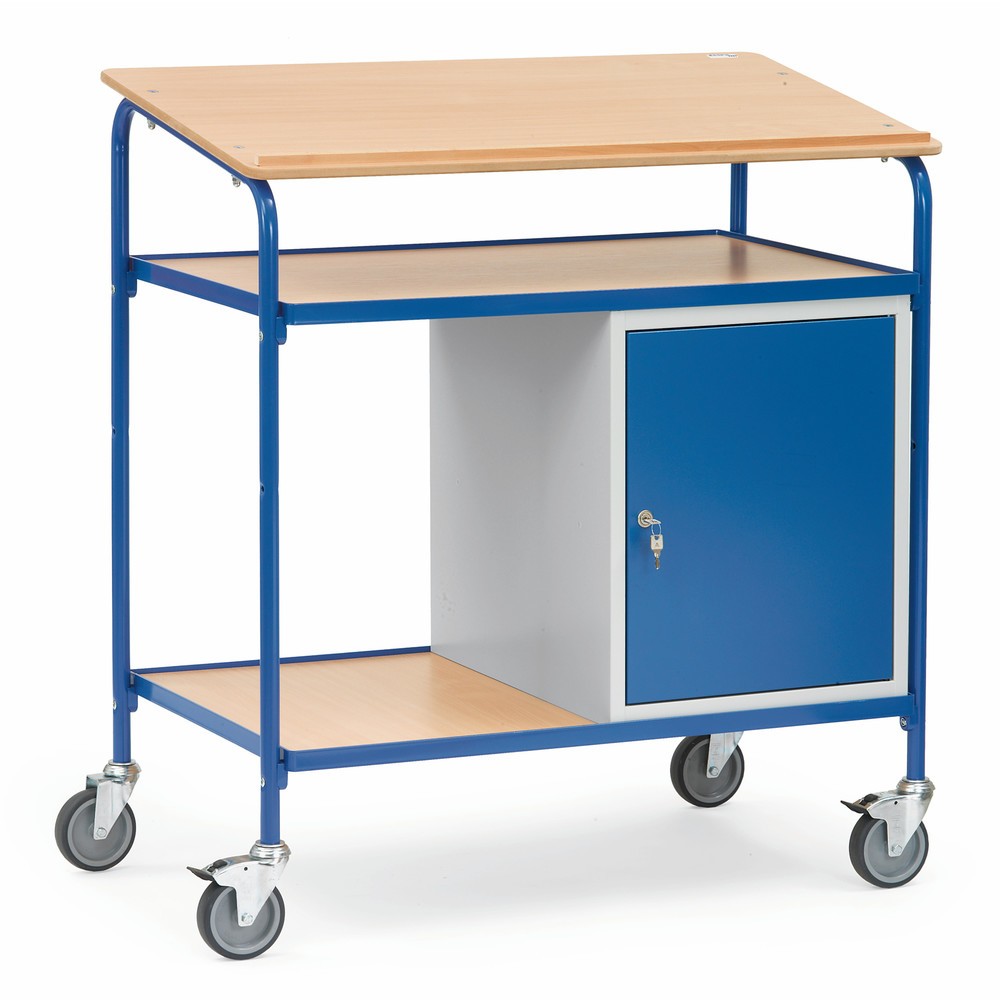 Produktabbildung: fetra® Rollpult, Tragkraft 100 kg, 2 Ablageböden, 1 Stahlschrank