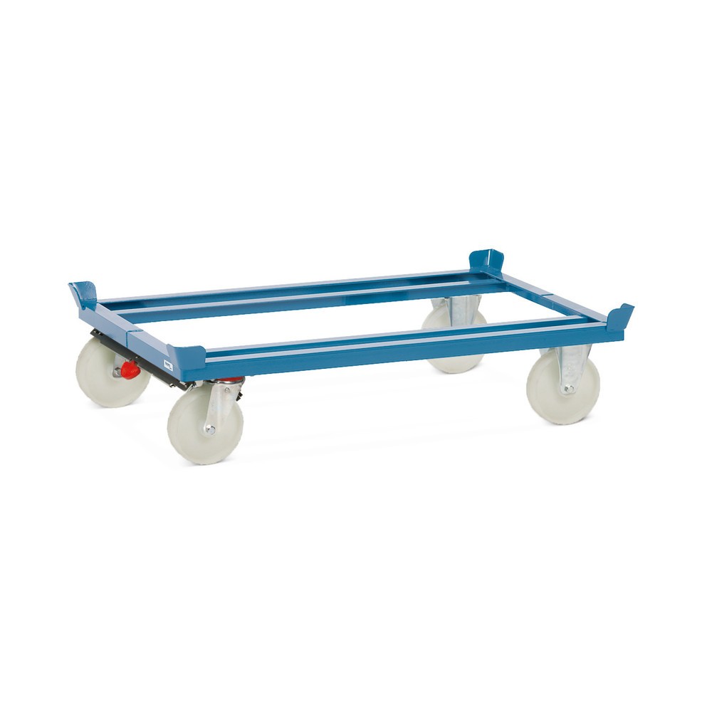 Illustration du produit: fetra® Rouleur avec butées d’angle, capacité de charge 1 000 kg, pour palettes 1 200 x 800 mm, pneumatiques en polyamide, avec frein central