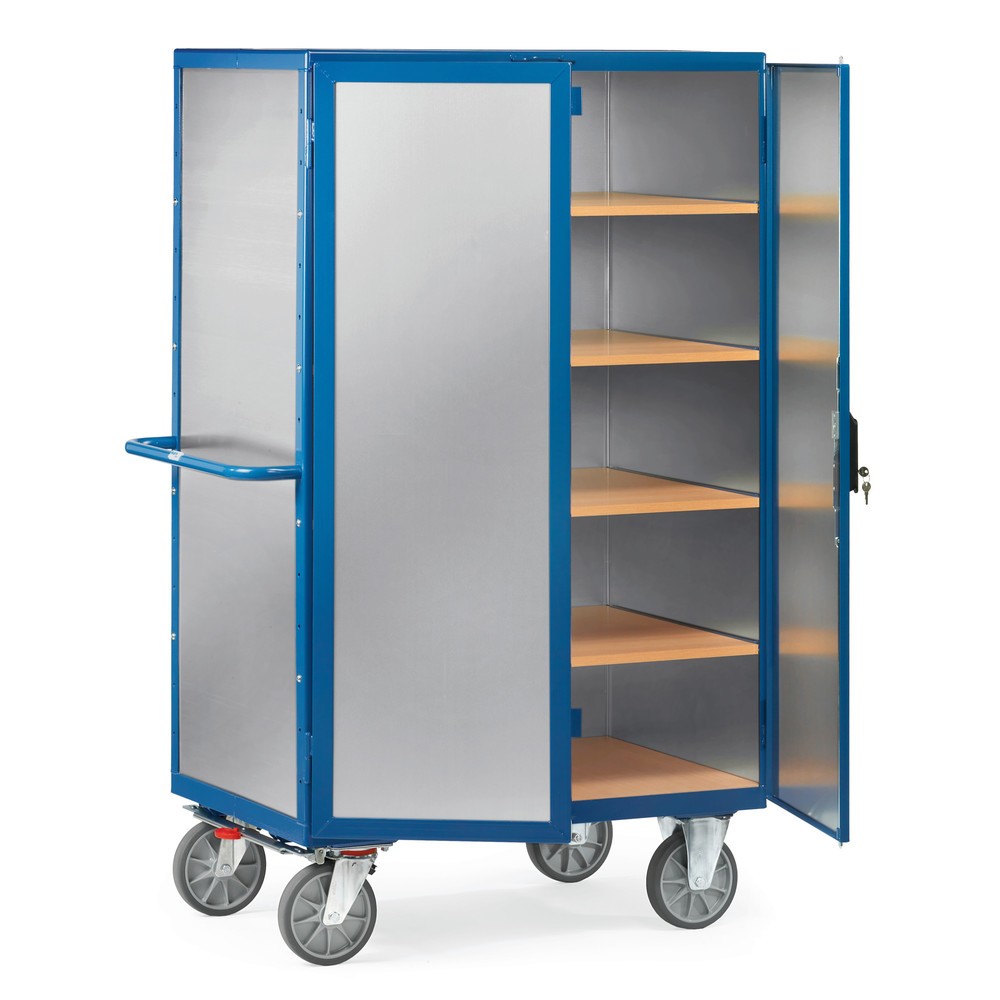 Produktabbildung: fetra® Schrankwagen, geschlossen, mit Doppelflügeltür, Alublech, 5 Etagen à 1.200 x 780 mm