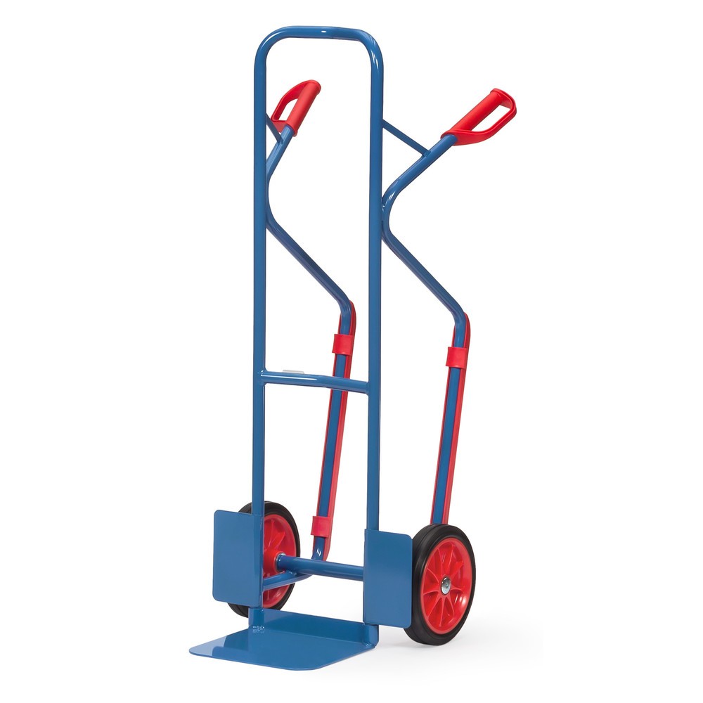 Produktabbildung: fetra® Stapelkarre, Tragkraft 300 kg, Schaufel BxT 320 x 250 mm, mit Gleitkufen, Vollgummi-Bereifung, brillantblau