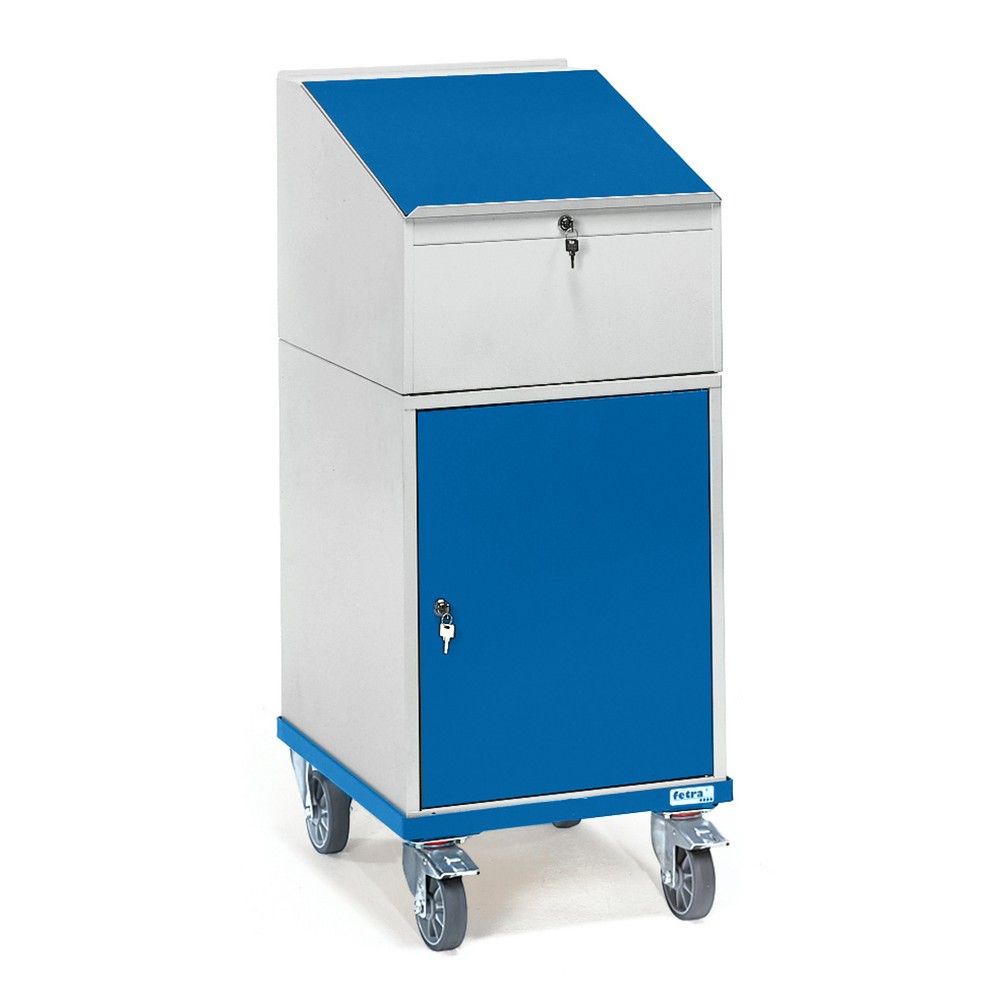 Produktabbildung: fetra® Stehpult, fahrbar, mit Flügeltürschrank, BxT 550 x 650 mm