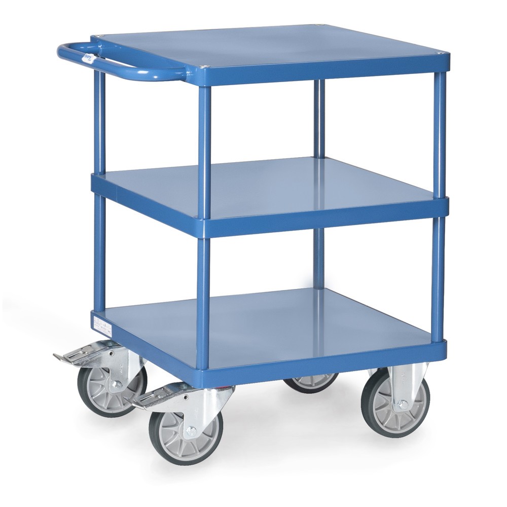 Produktabbildung: fetra® Tisch- und Montagewagen mit 3 Stahlblechböden à 600 x 600 mm