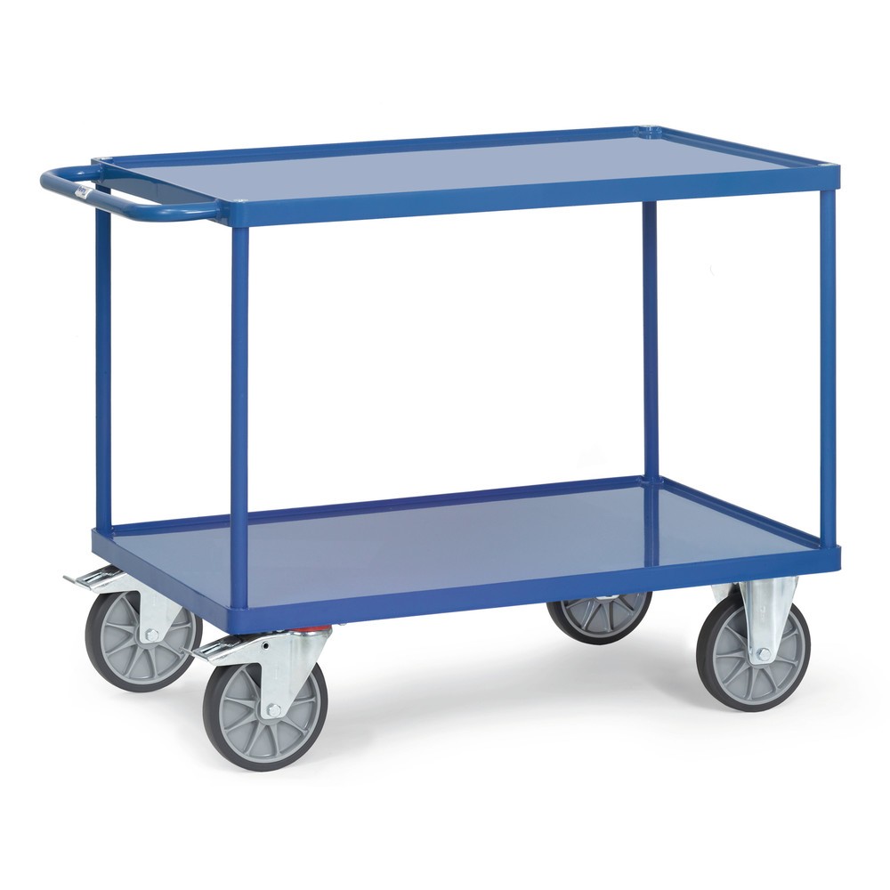 Produktabbildung: fetra® Tisch- und Montagewagen mit 2 Stahlblechwannen, Ladefläche 850 x 500 mm