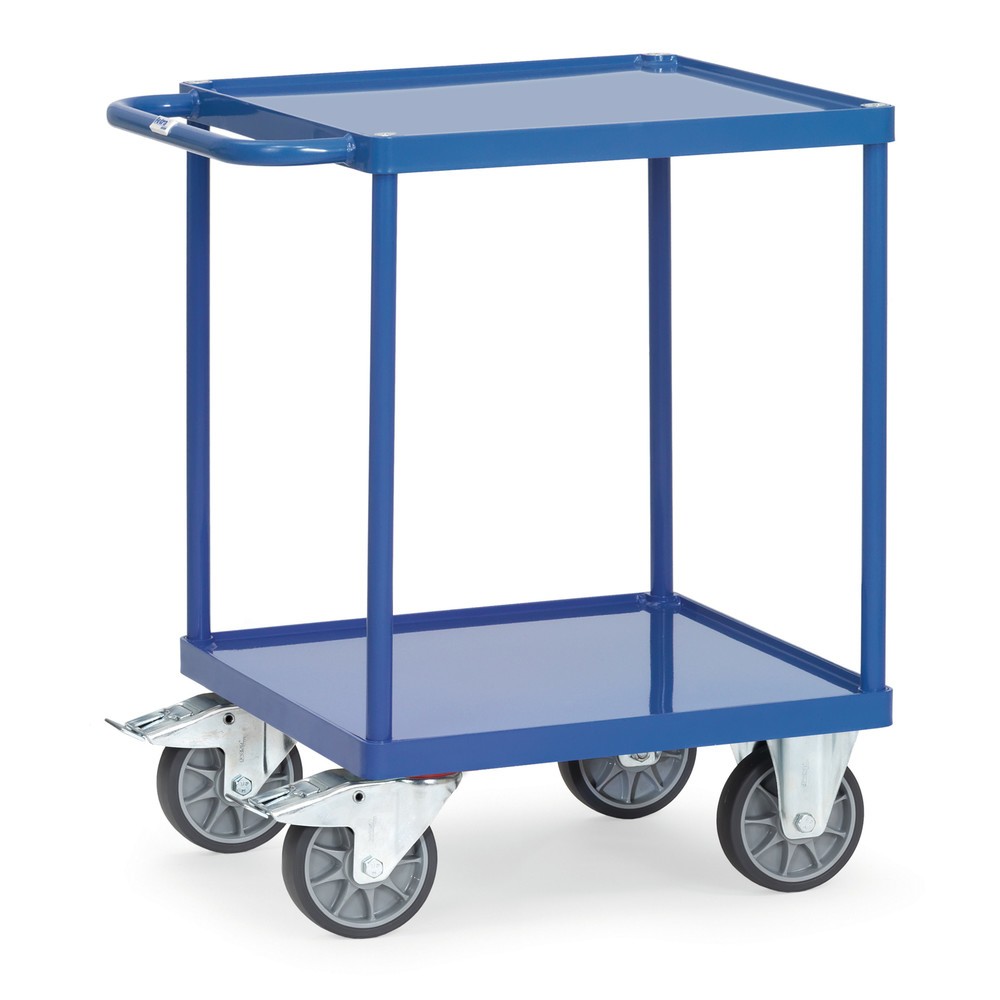 Produktabbildung: fetra® Tisch- und Montagewagen mit 2 Stahlblechwannen, Ladefläche 600 x 600 mm