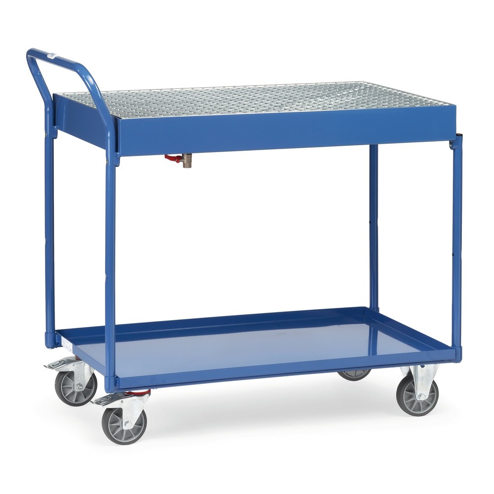 Produktabbildung: fetra® Tischwagen mit öldichten Wannen, Gitterrost und Ablaufhahn
