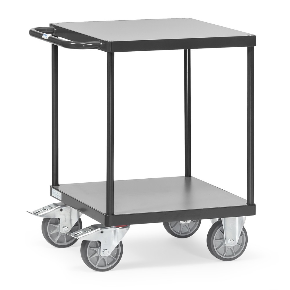 Produktabbildung: fetra® Schwerer Tisch- und Montagewagen, 2 Etagen à 600 x 600 mm, anthrazitgrau