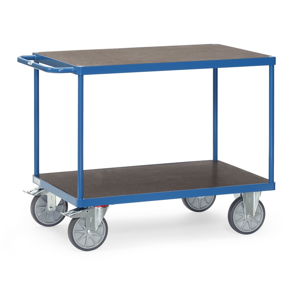 Produktabbildung: fetra® Schwerer Tisch- und Montagewagen, rutschsichere Ladefläche, 2 Etagen à 800 x 1.200 mm, brillantblau