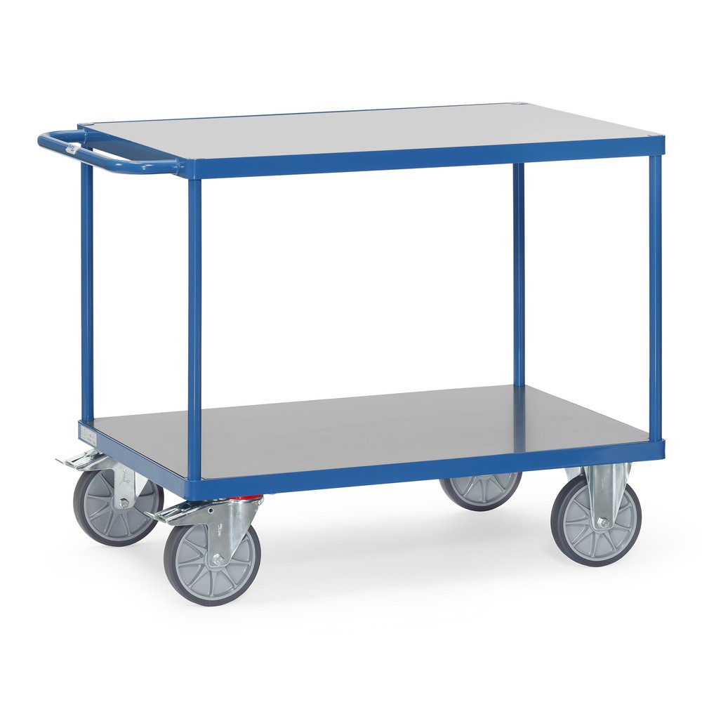 Produktabbildung: fetra® Schwerer Tisch- und Montagewagen, witterungsfeste Ladefläche, 2 Etagen à 700 x 1.000 mm, brillantblau
