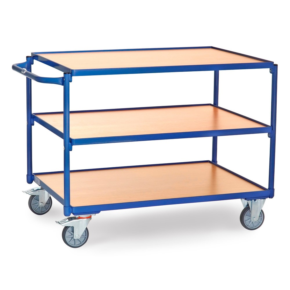 Produktabbildung: fetra® Tischwagen, TK 300 kg, 3 Etagen à 1.000 x 700 mm, waagerechter Schiebebügel