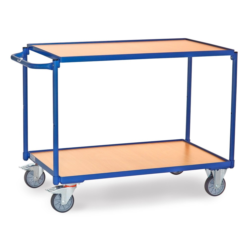 Produktabbildung: fetra® Tischwagen, TK 300 kg, 2 Etagen à 1.000 x 600 mm, waagerechter Schiebebügel