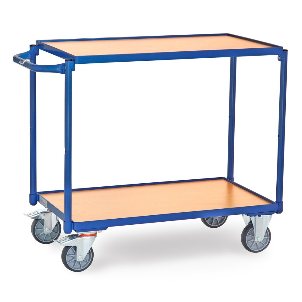 Produktabbildung: fetra® Tischwagen, TK 300 kg, 2 Etagen à 850 x 500 mm, waagerechter Schiebebügel