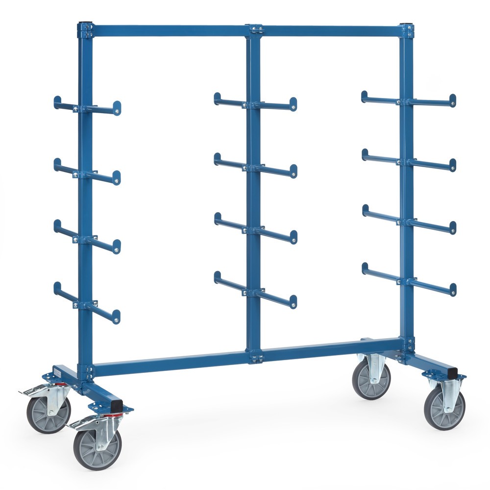 Produktabbildung: fetra® Tragarmwagen, zweiseitig, 24 Tragarme mit Abrollsicherung und PVC, HxBxT 1.807 x 1.800 x 800 mm