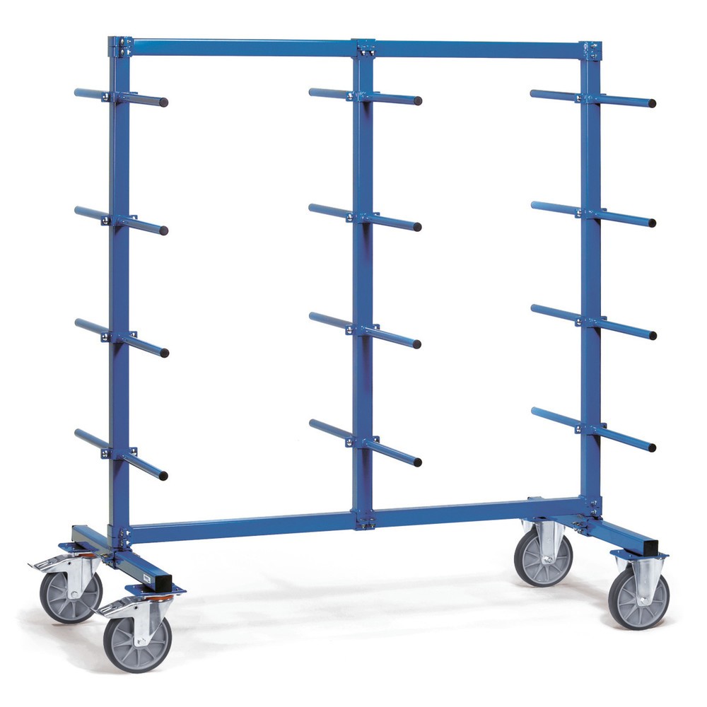 Produktabbildung: fetra® Tragarmwagen, zweiseitig, 24 Tragarme mit PVC, HxBxT 1.807 x 2.200 x 800 mm