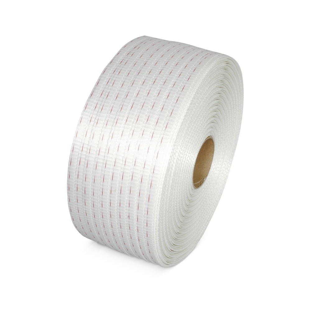 Illustration du produit: Feuillard de cerclage en polyester, tissé, 19 mm x 500 ml, Ø noyau 76 mm, blanc