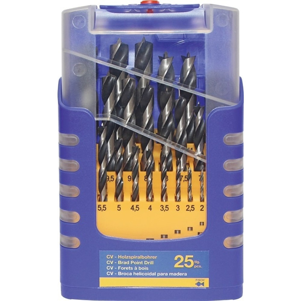 Produktabbildung: FISCH-TOOLS Holzspiralbohrersatz 012K 25-tlg.D.1-13mm 0,5mm steig.CV-Stahl