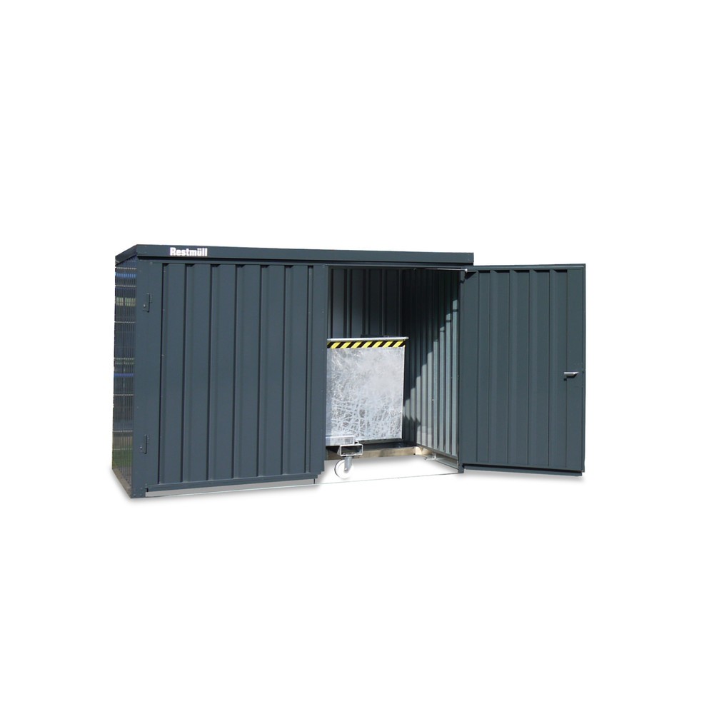 Produktabbildung: FLADAFI® Materialcontainer 2m², verzinkt, zerlegt, ohne Boden, Masse aussen 2100x1140x2115 mm, Doppelflügeltür (asymmetrische Teilung), mittig in Breitseite