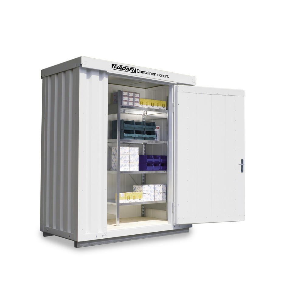 Produktabbildung: FLADAFI® Materialcontainer, isoliert, 2 m², mit isoliertem Boden, HxBxT 2.500 x 2 100 x 1.140 mm, Einzelflügeltür, mittig in Breitseite