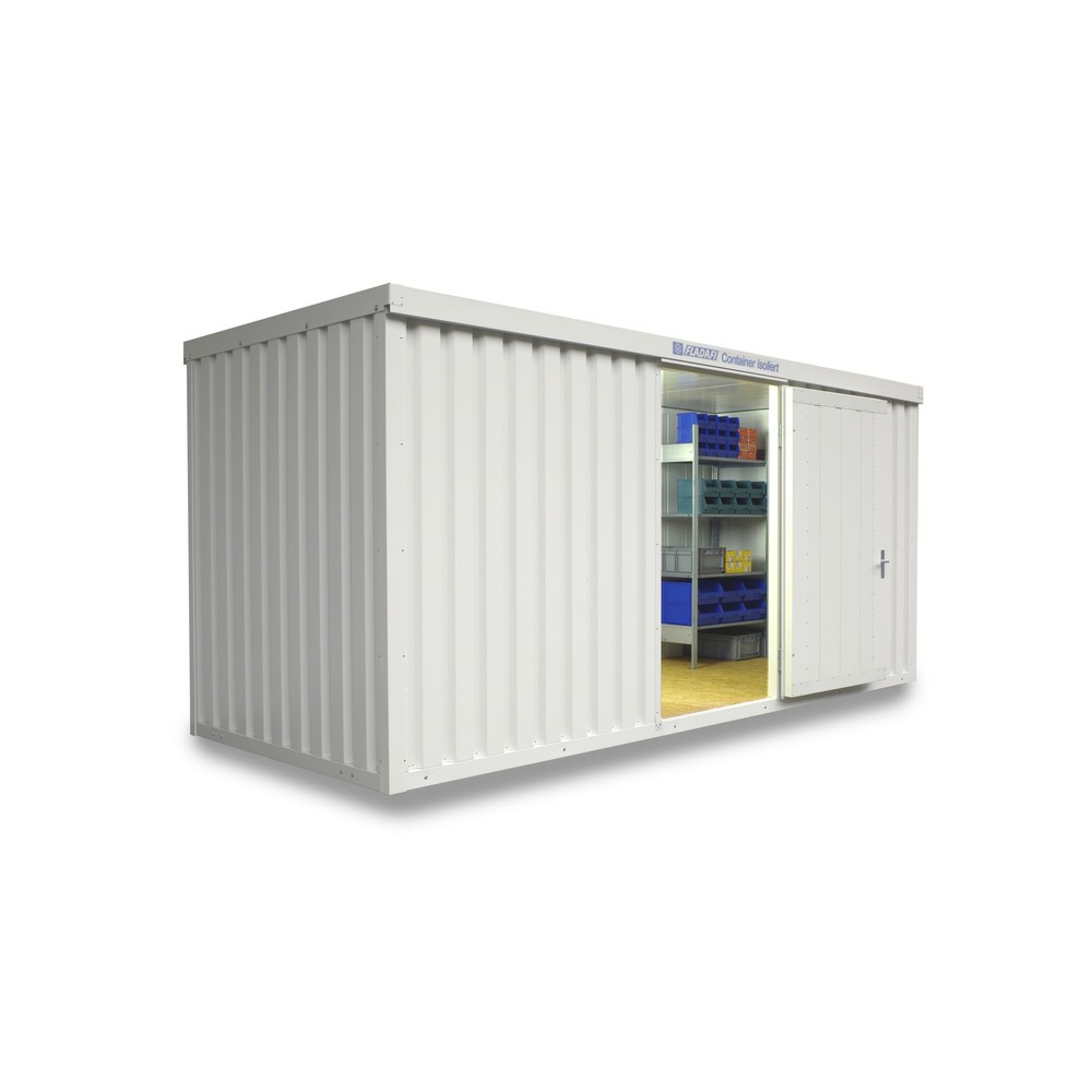 Produktabbildung: FLADAFI® Materialcontainer, isoliert, 10 m², mit Holzfussboden, HxBxT 2.405 x 5.080 x 2.170 mm, Doppelflügeltür (asymmetrische Teilung), mittig in Breitseite