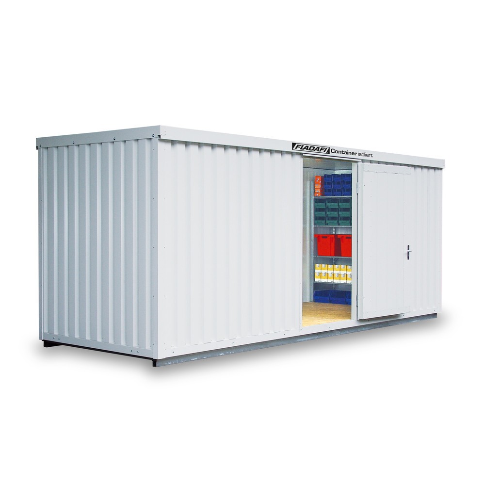 Produktabbildung: FLADAFI® Materialcontainer, isoliert, 12 m², mit isoliertem Boden, HxBxT 2.500 x 6.080 x 2.170 mm, Doppelflügeltür (asymmetrische Teilung), mittig in Stirnseite