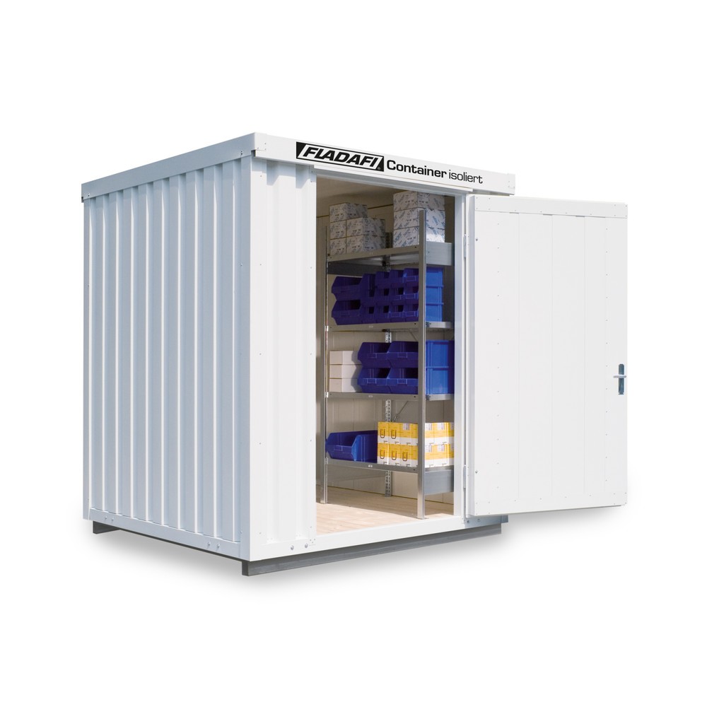 Produktabbildung: FLADAFI® Materialcontainer, isoliert, 4 m², mit isoliertem Boden, HxBxT 2.500 x 2.100 x 2170 mm, Doppelflügeltür (asymmetrische Teilung), mittig in Breitseite
