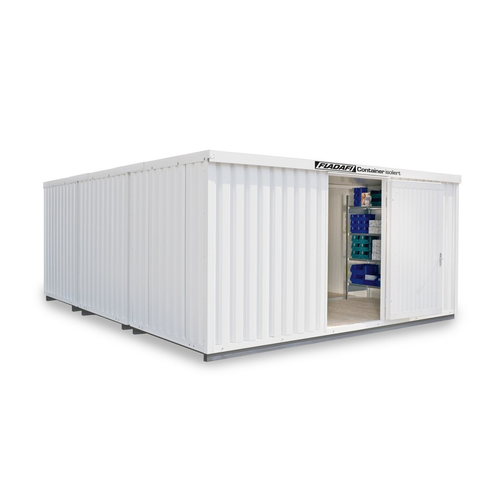 Produktabbildung: FLADAFI® Materialcontainer-Kombination, isoliert, 29 m², mit isoliertem Boden, HxBxT 2.465 x 5.080 x 6.520 mm, Doppelflügeltür (asymmetrische Teilung), mittig in Stirnseite