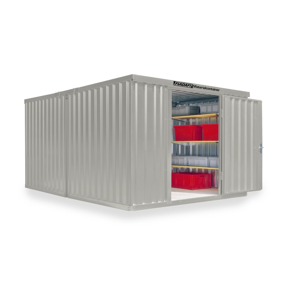 Produktabbildung: FLADAFI® Materialcontainer Kombination, lackiert, 2 Module, HxBxT 2.150 x 3.050 x 4.340 mm, zerlegt, Holzfussboden, grauweiss