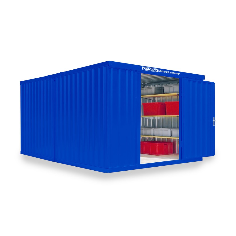 Produktabbildung Nr. 1: FLADAFI® Materialcontainer Kombination, lackiert, 2 Module, HxBxT 2.150 x 3.050 x 4.340 mm, zerlegt, Holzfussboden, enzianblau