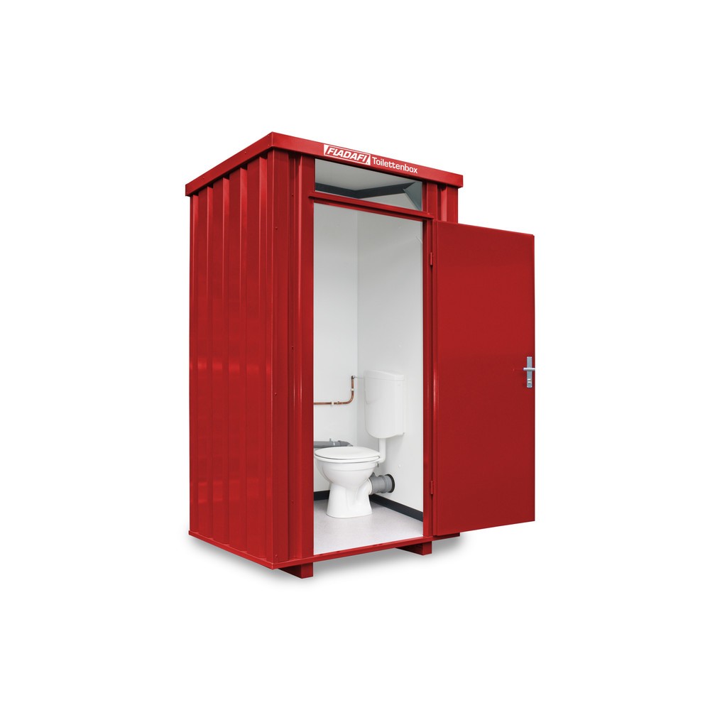 FLADAFI® Toilettenbox, verzinkt, montiert, mit Einrichtung, Einflügeltür, mittig in Breitseite Produktabbildung: FLADAFI® Toilettenbox, verzinkt, montiert, mit Einrichtung, Einflügeltür, mittig in Breitseite
