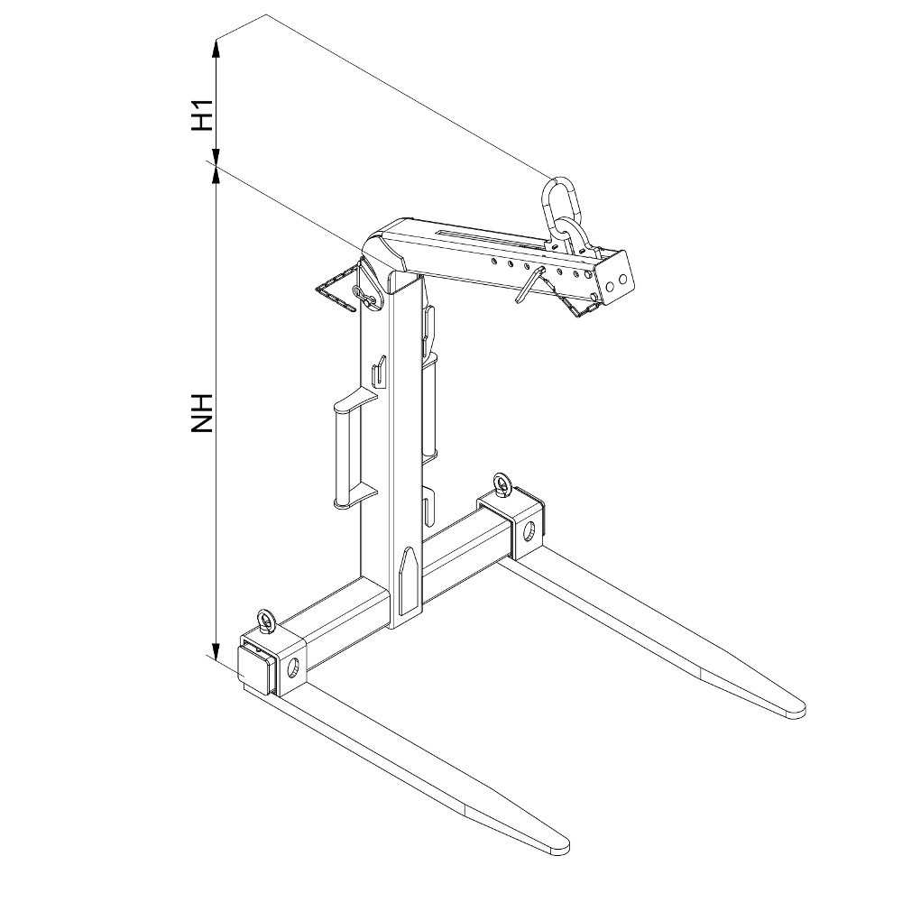 Produktabbildung Nr. 2: Fourche pour grue avec compensation de poids automatique, dents en métal plein, capacité de charge 600 kg