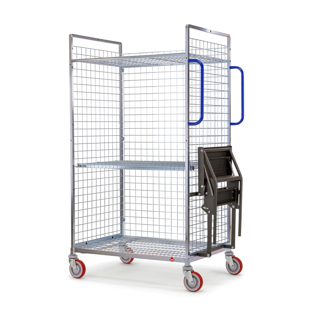 Chariot de préparation de commandes Ameise® AK-M, 3 parois grillagées, 1 plateau intermédiaire inclus, HxlxP 1 625 x 500 x 1 330 mm Illustration du produit: Chariot de préparation de commandes Ameise® AK-M, 3 parois grillagées, 1 plateau intermédiaire inclus, HxlxP 1 625 x 500 x 1 330 mm