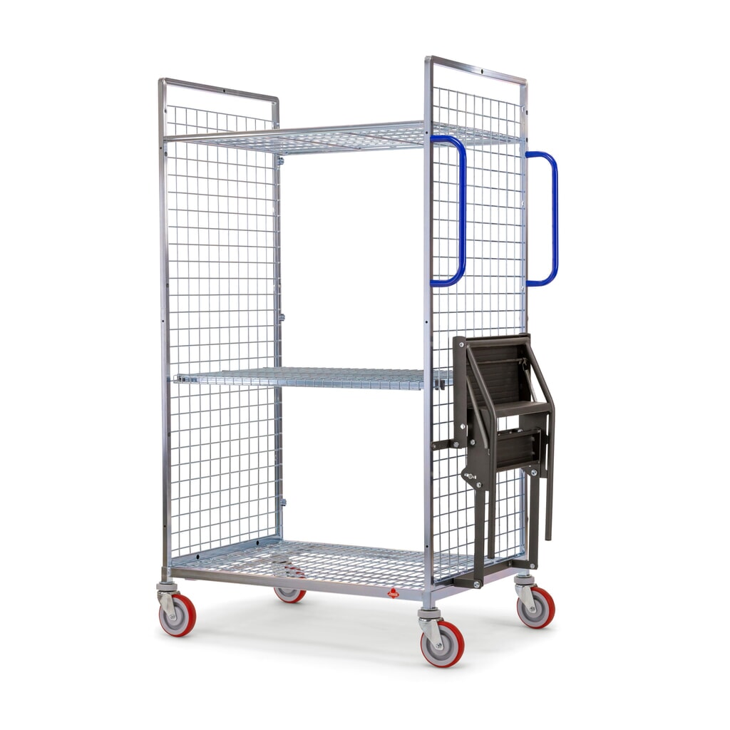 Chariot de préparation de commandes Ameise® AK-M, 2 parois grillagées, 1 plateau intermédiaire inclus, HxlxP 1 625 x 500 x 1 330 mm Illustration du produit: Chariot de préparation de commandes Ameise® AK-M, 2 parois grillagées, 1 plateau intermédiaire inclus, HxlxP 1 625 x 500 x 1 330 mm