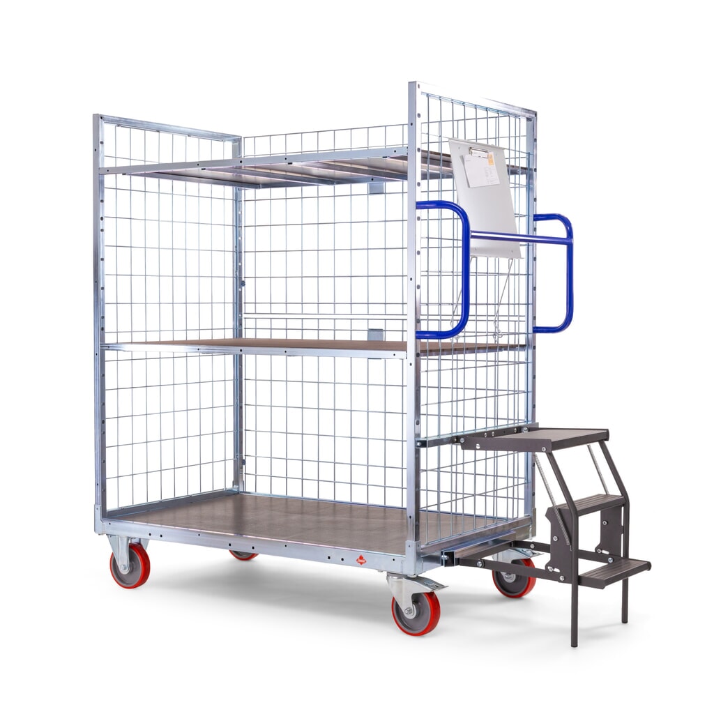 N° de l'image du produit 6 : Chariot de préparation de commandes Ameise® AK-XL, 3 parois grillagées, 1 plateau intermédiaire inclus, HxlxP 1 605 x 830 x 1,330 mm