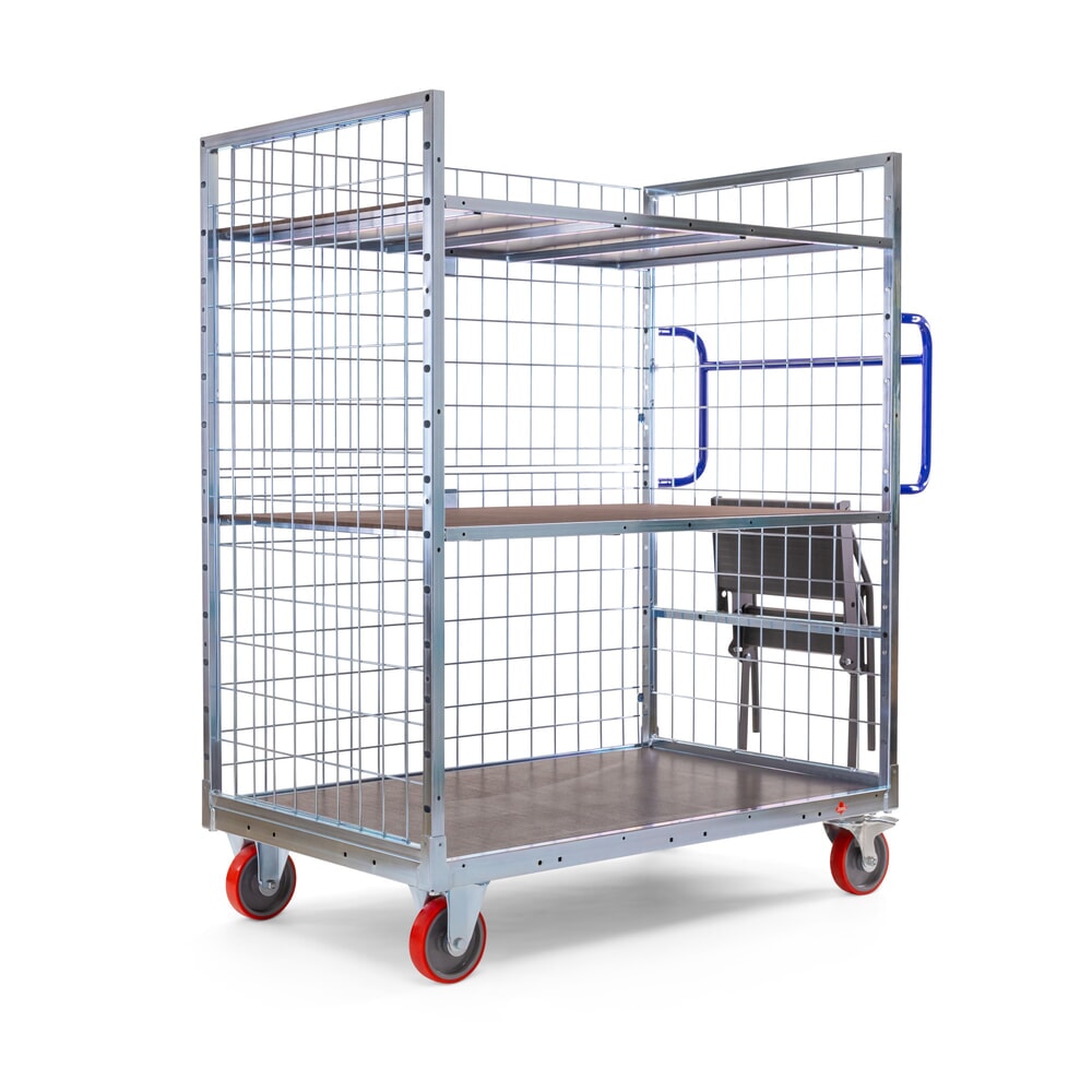 Illustration du produit: Chariot de préparation de commandes Ameise® AK-XL, 3 parois grillagées, 1 plateau intermédiaire inclus, HxlxP 1 605 x 830 x 1,330 mm