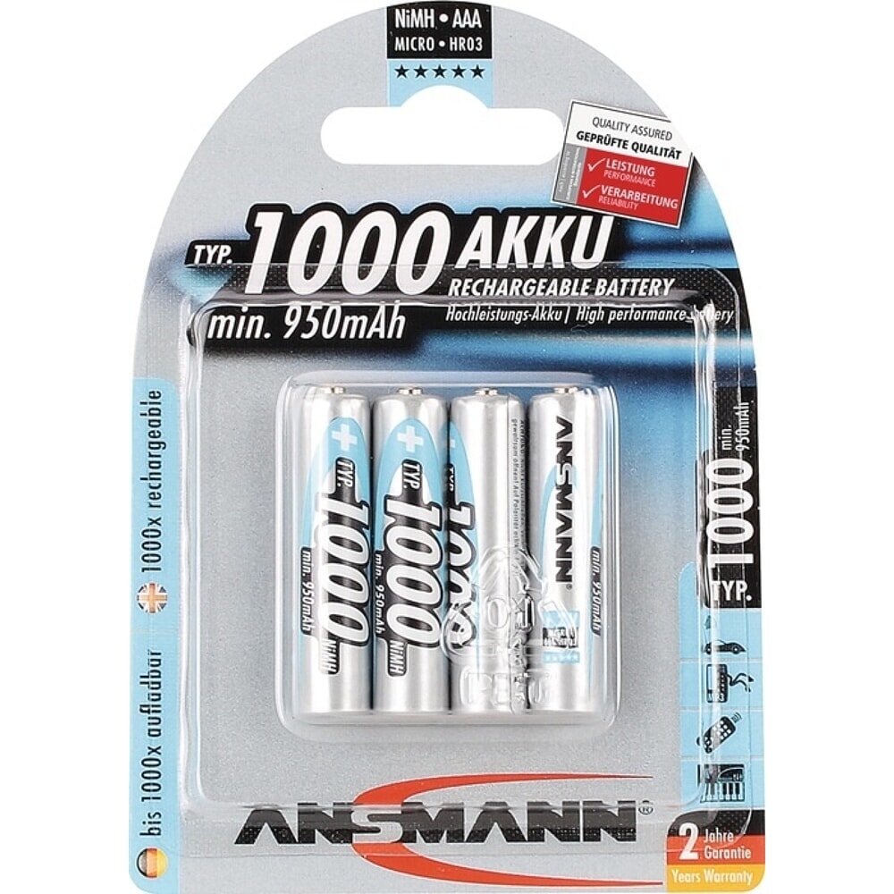 Illustration du produit: ANSMANN Akkuzelle, R03-AAA-Micro HR03, 1,2 V 1000 mAh, 4St./Blister, 4