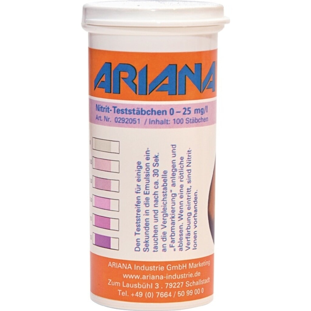 ARIANA Bandelettes de mesure TRGS 611, 0-25 mg / l, teneur en nitrite, boîte, 100 pcs. Illustration du produit: ARIANA Bandelettes de mesure TRGS 611, 0-25 mg / l, teneur en nitrite, boîte, 100 pcs.