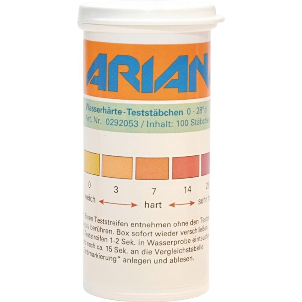 ARIANA Bandelettes de mesure TRGS 611, 0-28° dH, dureté de l'eau, boîte, 100 pcs. Illustration du produit: ARIANA Bandelettes de mesure TRGS 611, 0-28° dH, dureté de l'eau, boîte, 100 pcs.