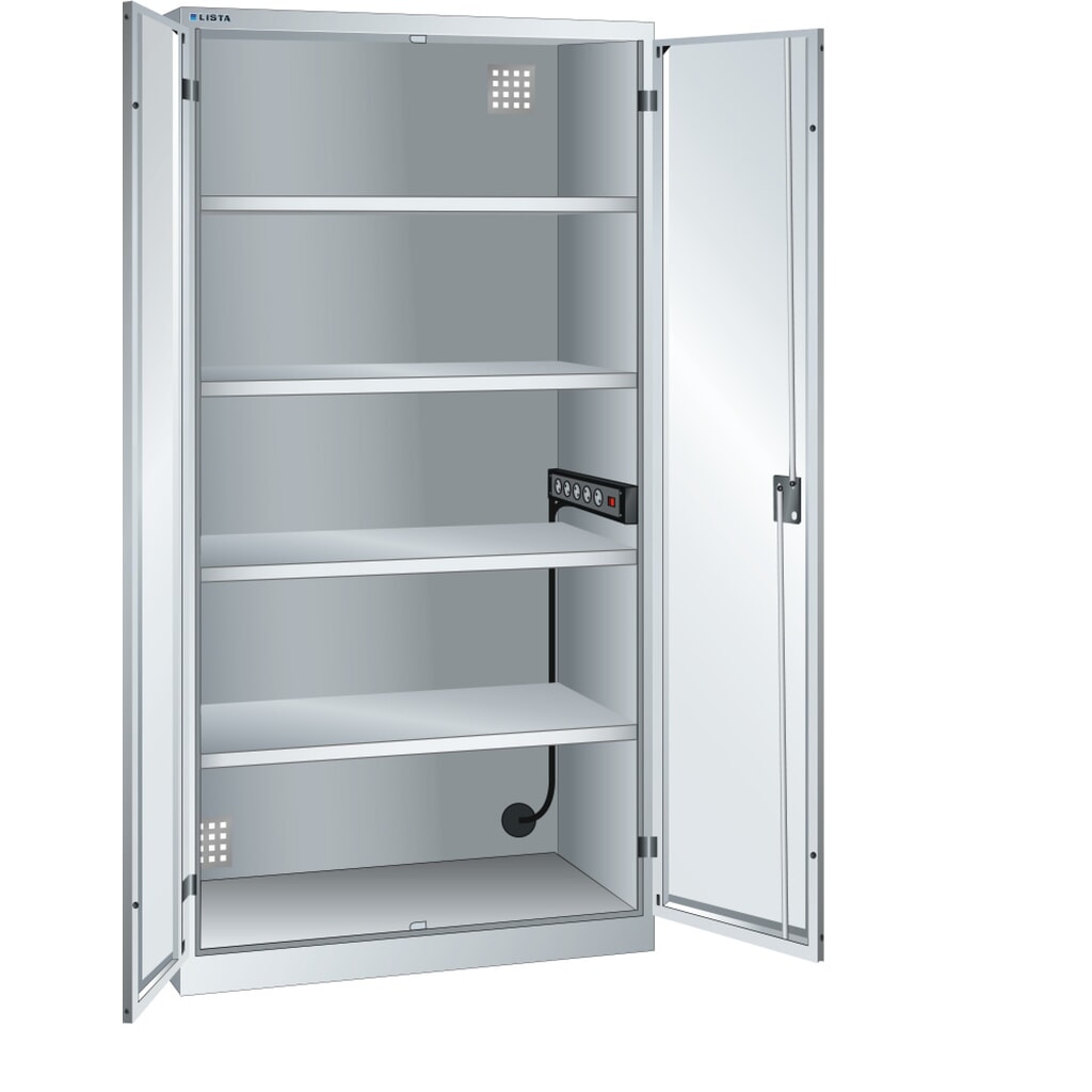 Armoire à casiers LISTA avec prises électriques, (lxPxH) 1 000x580x1 950 mm, 1 bloc multiprises sur paroi latérale, gris clair Illustration du produit: Armoire à casiers LISTA avec prises électriques, (lxPxH) 1 000x580x1 950 mm, 1 bloc multiprises sur paroi latérale, gris clair