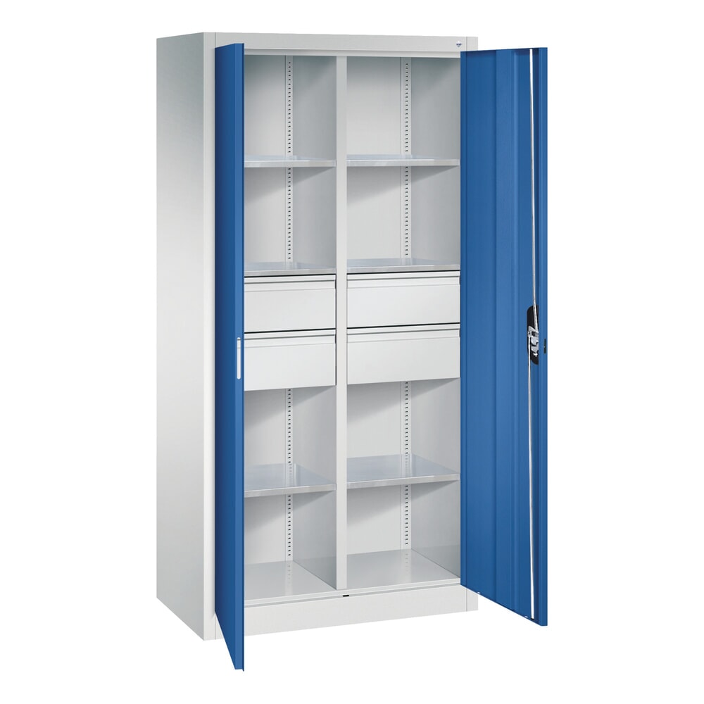 N° de l'image du produit 8 : Armoire à outils C+P, tiroirs 4 x 174 mm, 6 tablettes, largeur 930 mm, gris clair, bleu gentiane