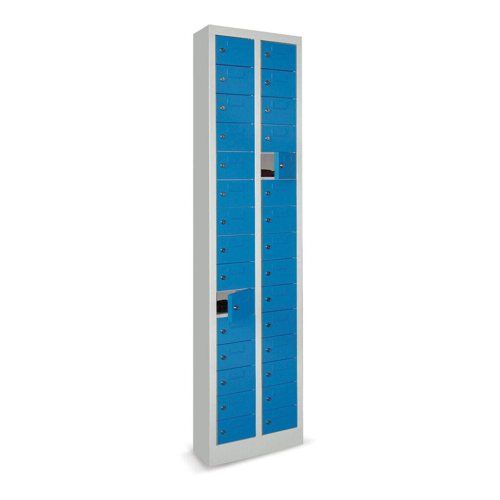 Armoire à petits compartiments PAVOY, 30 compartiments, H x l x P 1 950 x 460 x 200 mm, avec porte-étiquettes, rouge feu, gris clair N° de l'image du produit 2 : Armoire à petits compartiments PAVOY, 30 compartiments, H x l x P 1 950 x 460 x 200 mm, avec porte-étiquettes, rouge feu, gris clair